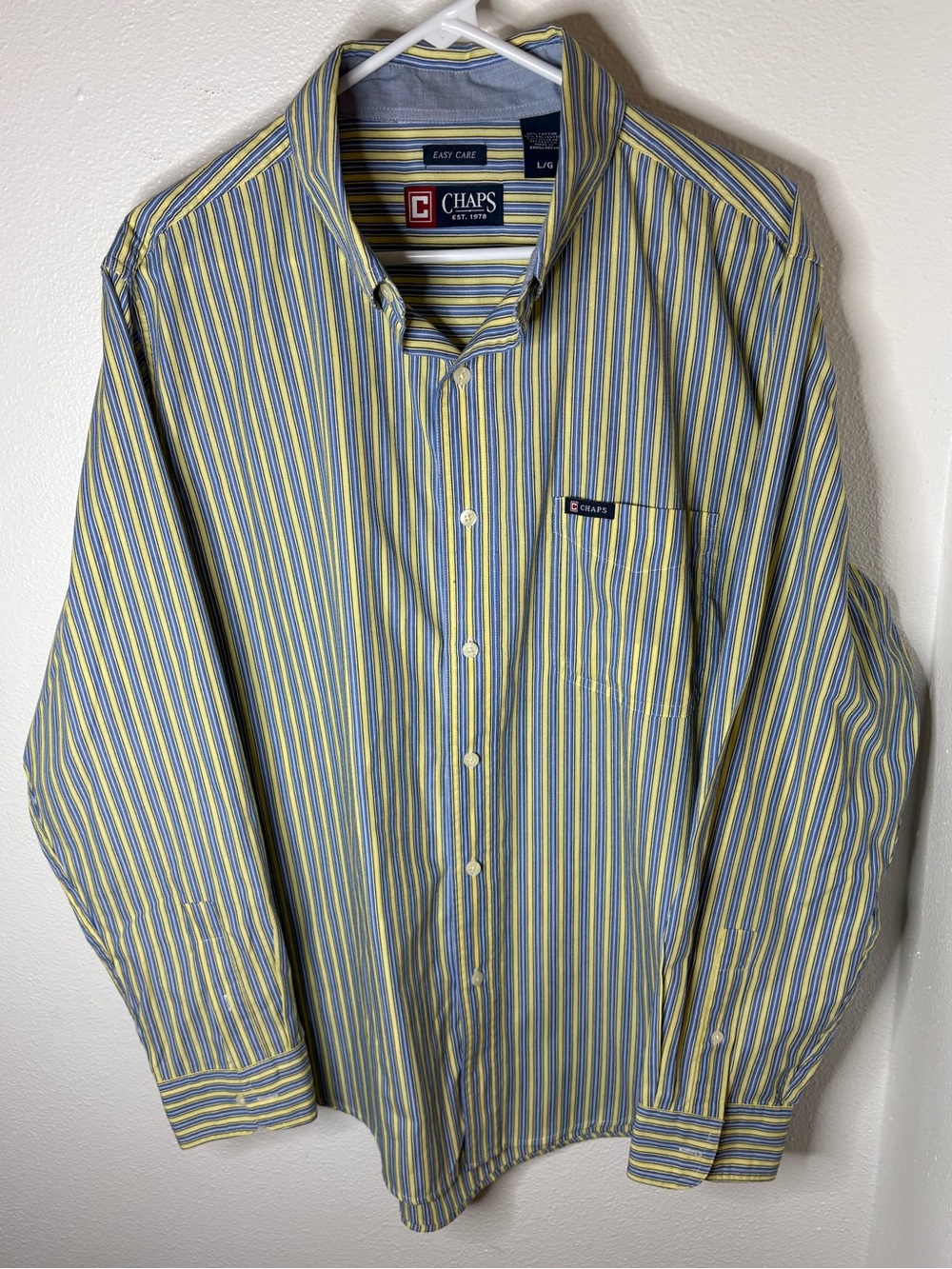 Chaps Yellow and Blue Striped Button-Down Shirt - L